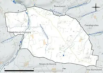 Carte en couleur présentant le réseau hydrographique de la commune