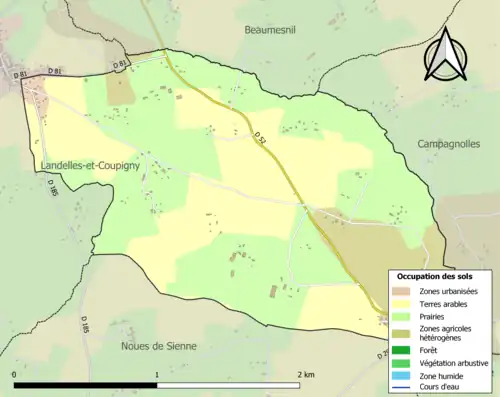 Carte en couleurs présentant l'occupation des sols.