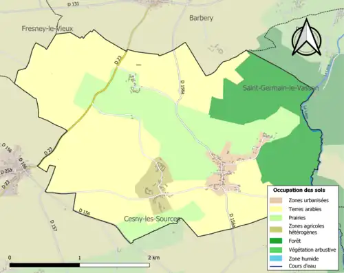 Carte en couleurs présentant l'occupation des sols.