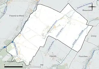 Carte en couleur présentant le réseau hydrographique de la commune