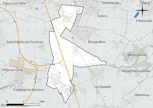Carte en couleur présentant le réseau hydrographique de la commune