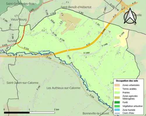 Carte en couleurs présentant l'occupation des sols.