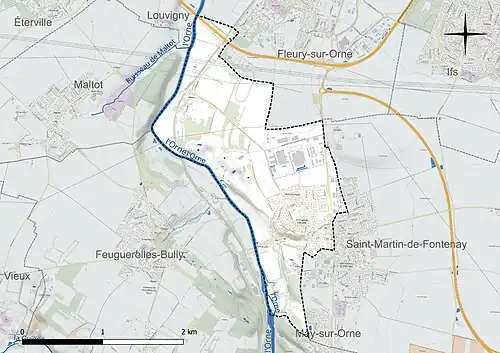 Carte en couleur présentant le réseau hydrographique de la commune