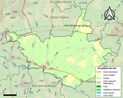 Carte en couleurs présentant l'occupation des sols.