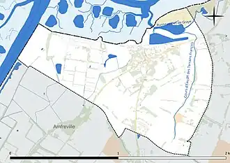 Carte en couleur présentant le réseau hydrographique de la commune