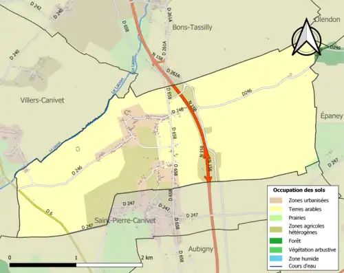 Carte en couleurs présentant l'occupation des sols.