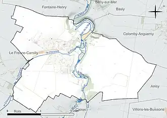 Carte en couleur présentant le réseau hydrographique de la commune