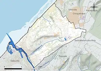 Carte en couleur présentant le réseau hydrographique de la commune