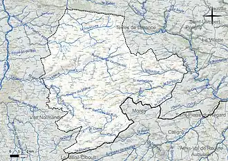 Carte en couleur présentant le réseau hydrographique de la commune