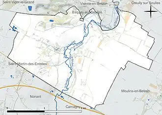Carte en couleur présentant le réseau hydrographique de la commune