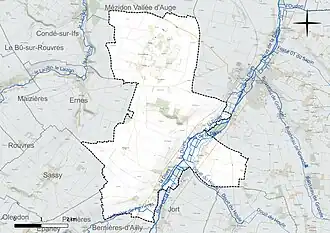 Carte en couleur présentant le réseau hydrographique de la commune