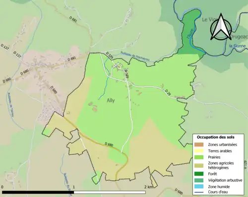 Carte en couleurs présentant l'occupation des sols.