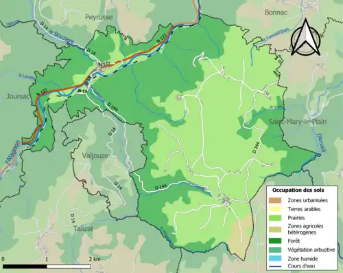 Carte en couleurs présentant l'occupation des sols.