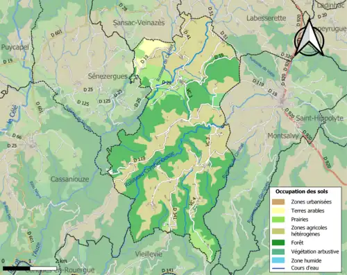 Carte en couleurs présentant l'occupation des sols.
