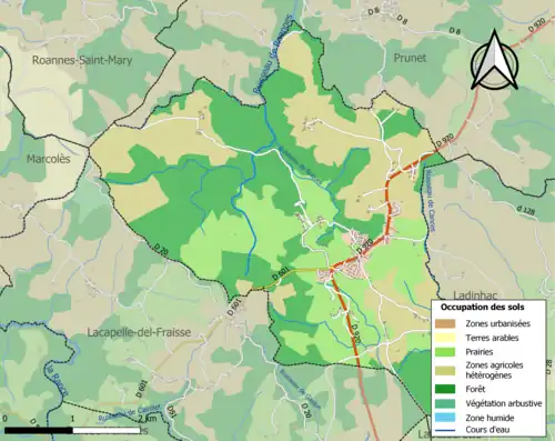 Carte en couleurs présentant l'occupation des sols.