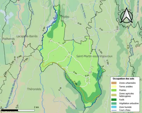 Carte en couleurs présentant l'occupation des sols.