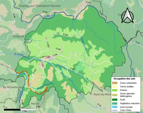 Carte en couleurs présentant l'occupation des sols.