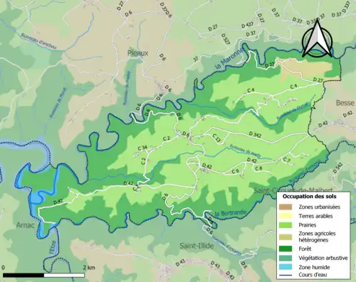 Carte en couleurs présentant l'occupation des sols.