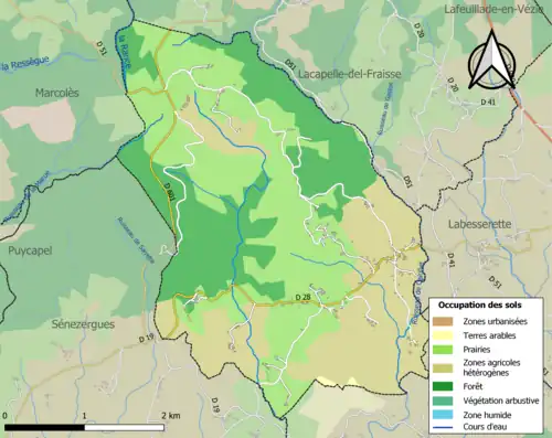 Carte en couleurs présentant l'occupation des sols.