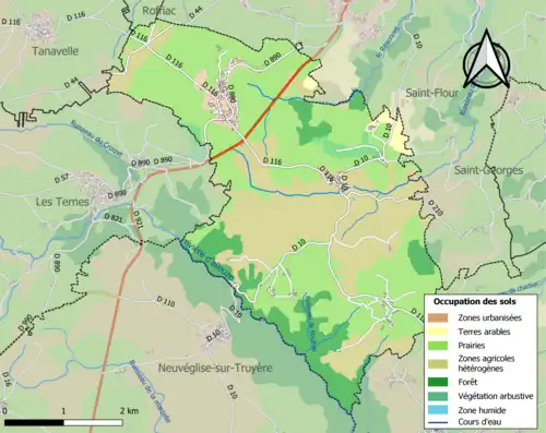 Carte en couleurs présentant l'occupation des sols.