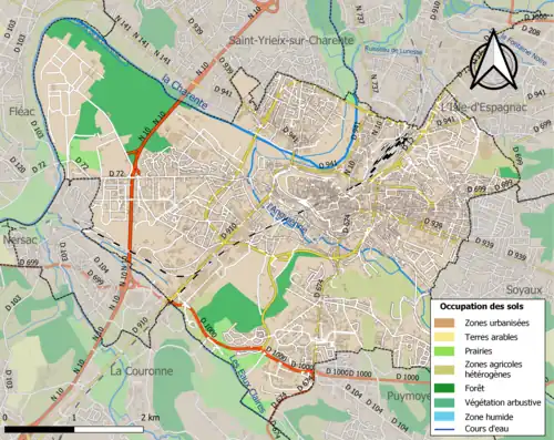Carte en couleurs présentant l'occupation des sols.