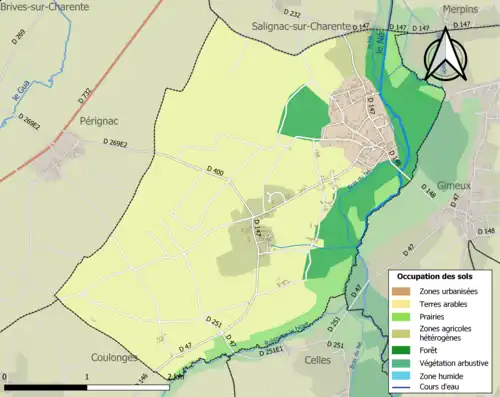 Carte en couleurs présentant l'occupation des sols.