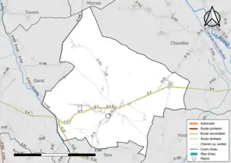 Carte en couleur présentant le réseau hydrographique de la commune