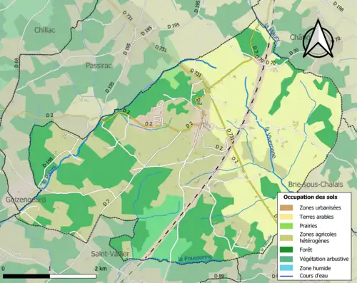 Carte en couleurs présentant l'occupation des sols.