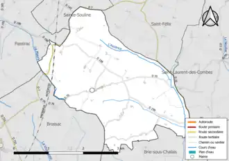 Carte en couleur présentant le réseau hydrographique de la commune
