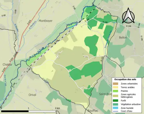 Carte en couleurs présentant l'occupation des sols.