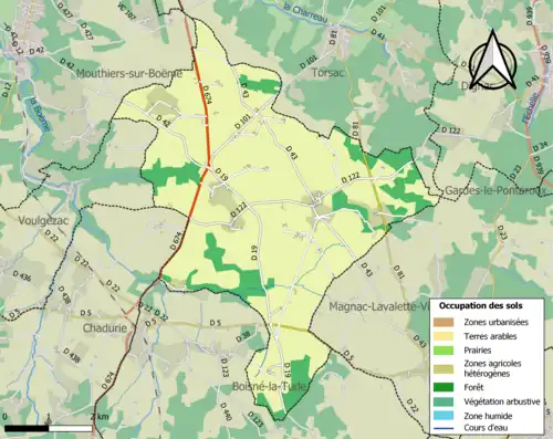 Carte en couleurs présentant l'occupation des sols.