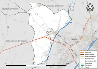 Carte en couleur présentant le réseau hydrographique de la commune