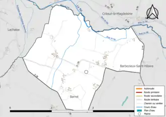 Carte en couleur présentant le réseau hydrographique de la commune