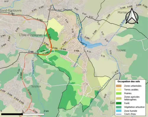 Carte en couleurs présentant l'occupation des sols.