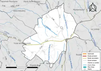 Carte en couleur présentant le réseau hydrographique de la commune