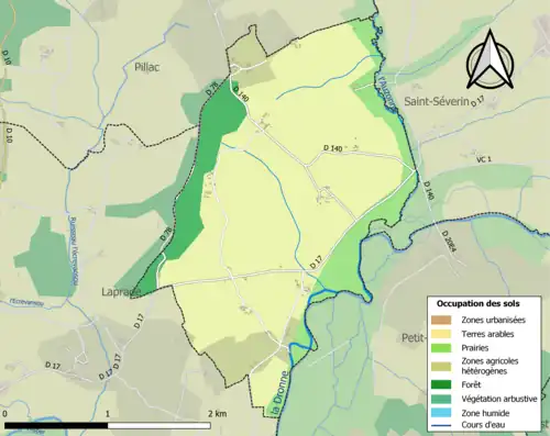 Carte en couleurs présentant l'occupation des sols.