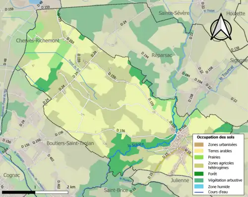 Carte en couleurs présentant l'occupation des sols.