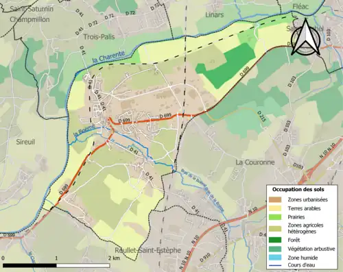 Carte en couleurs présentant l'occupation des sols.