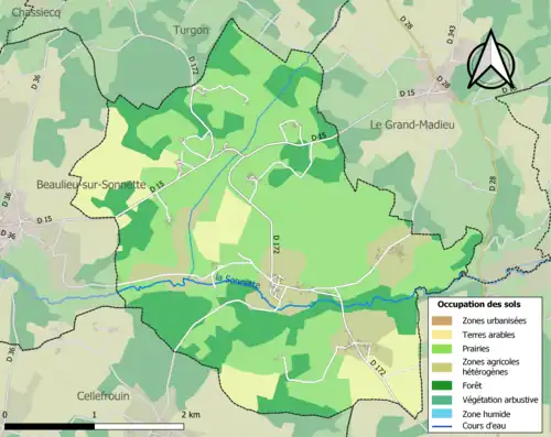 Carte en couleurs présentant l'occupation des sols.