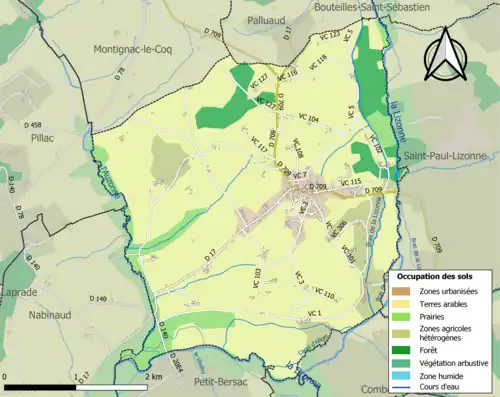Carte en couleurs présentant l'occupation des sols.
