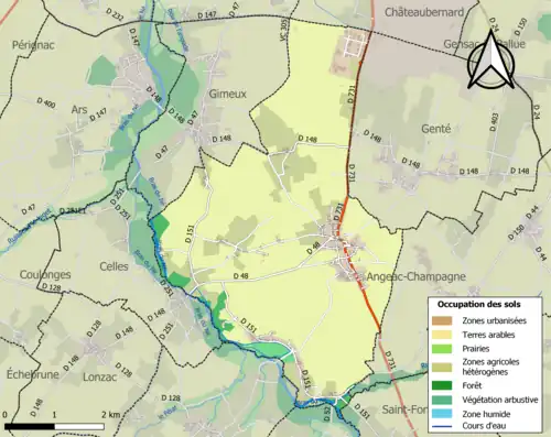 Carte en couleurs présentant l'occupation des sols.