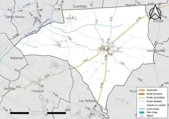 Carte en couleur présentant le réseau hydrographique de la commune