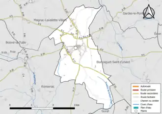 Carte en couleur présentant le réseau hydrographique de la commune