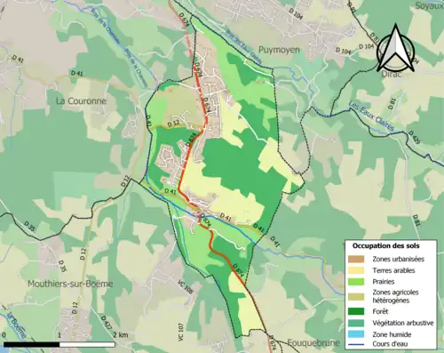 Carte en couleurs présentant l'occupation des sols.