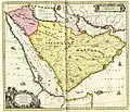 La péninsule arabe divisée en Arabia Felix, Arabia Deserta en Arabia Petraea 1658.Rééditée en 1700 par P.&nbsp;Schenk & G.&nbsp;Valk.