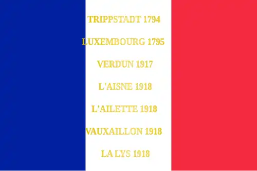 Drapeau du 169e&nbsp;régiment d'infanterie de l'armée française, avec ses batailles.