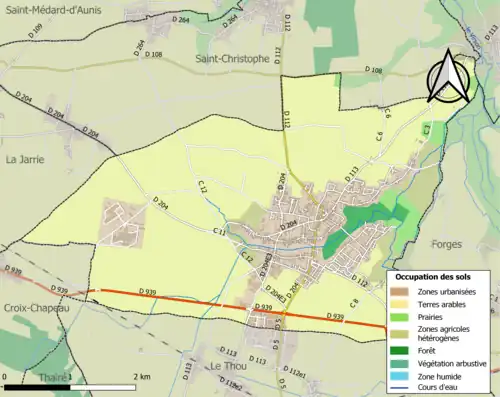 Carte en couleurs présentant l'occupation des sols.