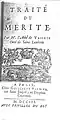 1703 - Page de titre du livre Traité du Mérite, par l'abbé de Vassetz, imprimé chez Guillaume Vandive, à Paris, au Dauphin Couronné, 1703.