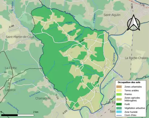 Carte en couleurs présentant l'occupation des sols.
