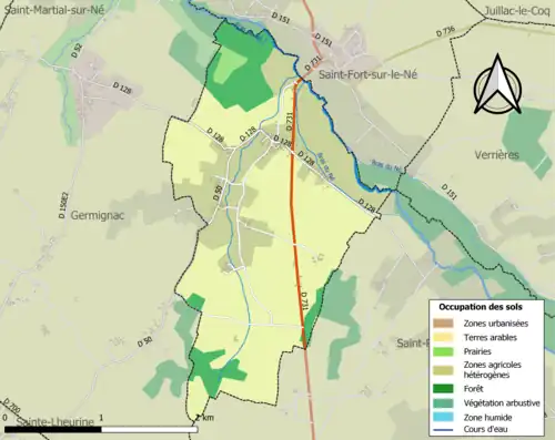 Carte en couleurs présentant l'occupation des sols.